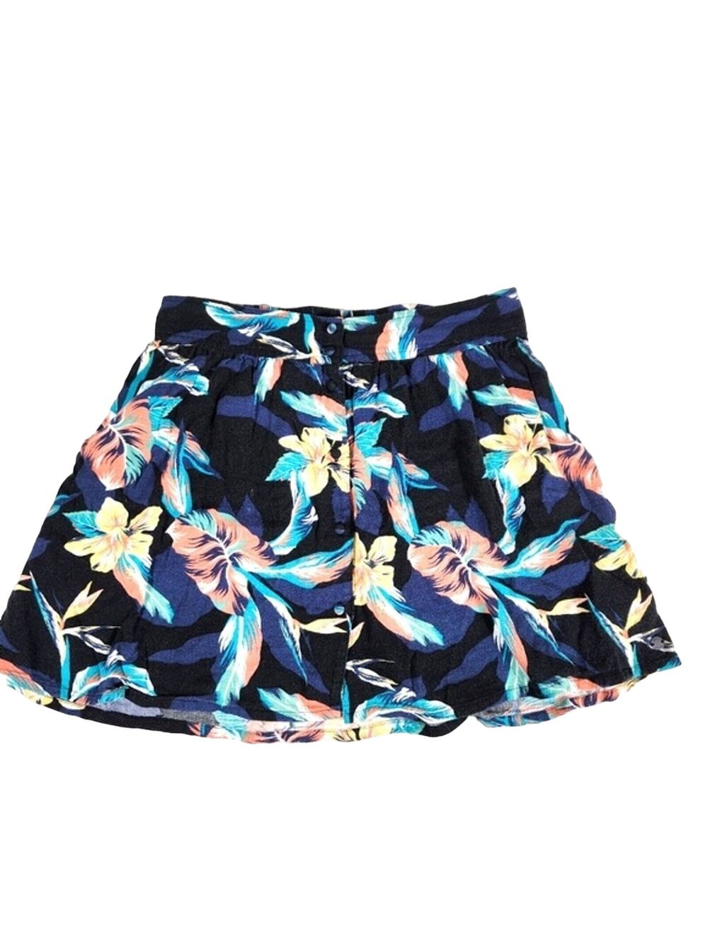 Roxy Black Tropical Print Shallow End Button Front Skirt Size Med